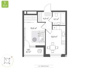 1-к квартира, вторичка, 36м2, 1/18 этаж