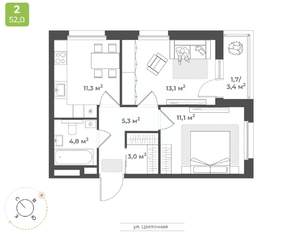 2-к квартира, вторичка, 50м2, 1/18 этаж