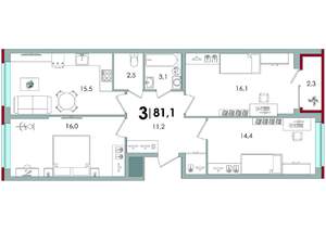 3-к квартира, вторичка, 81м2, 1/16 этаж