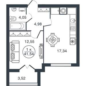 1-к квартира, вторичка, 42м2, 3/15 этаж