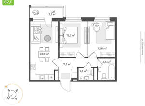 2-к квартира, вторичка, 60м2, 8/17 этаж