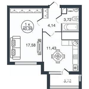 1-к квартира, вторичка, 40м2, 8/16 этаж