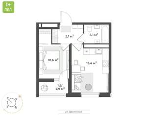 1-к квартира, вторичка, 37м2, 15/18 этаж