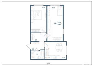 2-к квартира, сданный дом, 56м2, 7/15 этаж