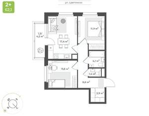 2-к квартира, вторичка, 59м2, 8/10 этаж