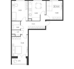 3-к квартира, вторичка, 76м2, 2/16 этаж