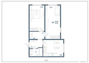 2-к квартира, сданный дом, 56м2, 2/15 этаж