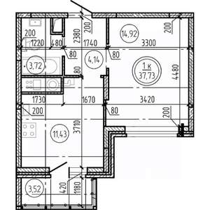 1-к квартира, вторичка, 38м2, 4/16 этаж