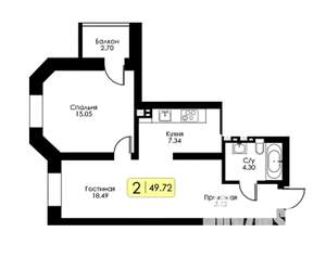 1-к квартира, вторичка, 50м2, 13/17 этаж