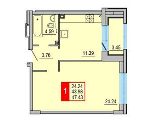 1-к квартира, вторичка, 47м2, 2/8 этаж