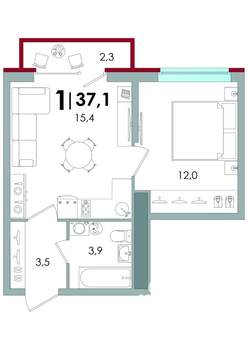 1-к квартира, вторичка, 37м2, 1/16 этаж