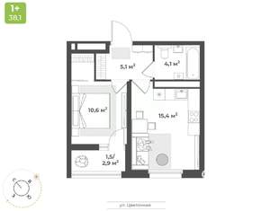1-к квартира, строящийся дом, 37м2, 16/17 этаж