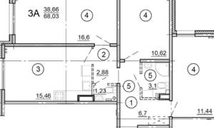 3-к квартира, сданный дом, 69м2, 3/15 этаж