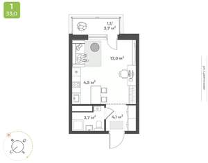 Студия квартира, строящийся дом, 30м2, 8/17 этаж