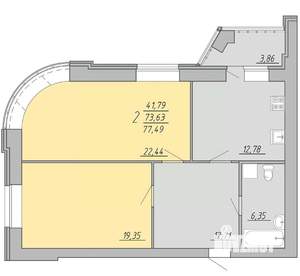 2-к квартира, строящийся дом, 77м2, 7/9 этаж