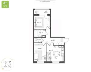 2-к квартира, вторичка, 60м2, 6/17 этаж