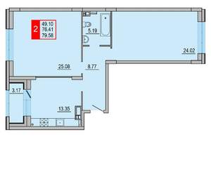 2-к квартира, вторичка, 80м2, 8/8 этаж