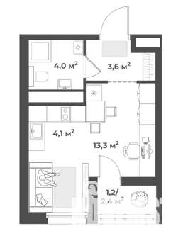 Студия квартира, вторичка, 26м2, 16/18 этаж