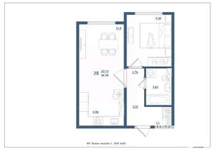 2-к квартира, сданный дом, 37м2, 10/15 этаж