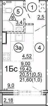 Студия квартира, сданный дом, 22м2, 3/18 этаж