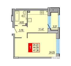 1-к квартира, вторичка, 47м2, 1/8 этаж