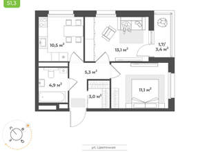 2-к квартира, вторичка, 50м2, 2/17 этаж