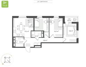 3-к квартира, вторичка, 73м2, 13/16 этаж