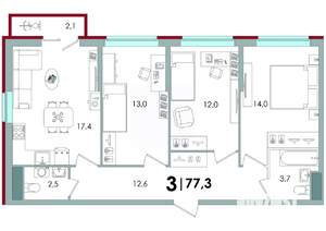 3-к квартира, вторичка, 77м2, 10/16 этаж
