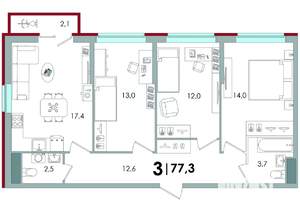 3-к квартира, вторичка, 77м2, 5/16 этаж