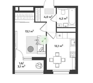 1-к квартира, вторичка, 35м2, 12/16 этаж