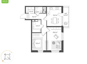 2-к квартира, вторичка, 57м2, 12/17 этаж