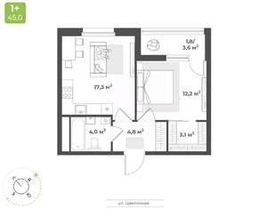 1-к квартира, вторичка, 43м2, 17/18 этаж