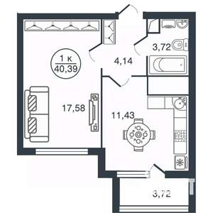 1-к квартира, вторичка, 40м2, 9/16 этаж