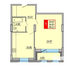 1-к квартира, вторичка, 59м2, 2/8 этаж