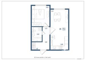 2-к квартира, сданный дом, 37м2, 9/15 этаж