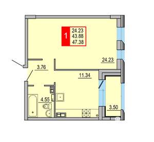 1-к квартира, вторичка, 47м2, 4/8 этаж
