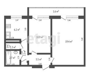 2-к квартира, вторичка, 51м2, 1/5 этаж