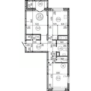 2-к квартира, вторичка, 65м2, 6/16 этаж