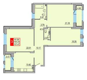 3-к квартира, вторичка, 107м2, 5/8 этаж