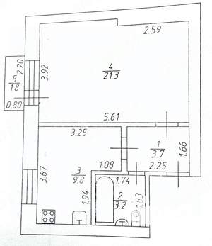 1-к квартира, вторичка, 38м2, 4/4 этаж