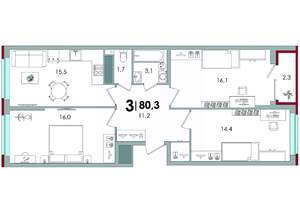 3-к квартира, вторичка, 80м2, 7/16 этаж