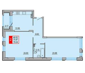 2-к квартира, вторичка, 79м2, 3/8 этаж