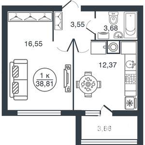 1-к квартира, вторичка, 39м2, 8/15 этаж