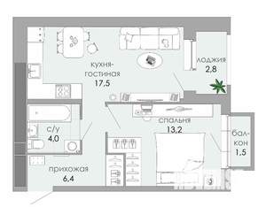 1-к квартира, вторичка, 45м2, 10/12 этаж