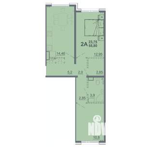 2-к квартира, строящийся дом, 55м2, 14/17 этаж