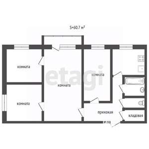 4-к квартира, вторичка, 61м2, 4/5 этаж