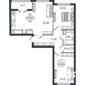 2-к квартира, вторичка, 79м2, 12/15 этаж
