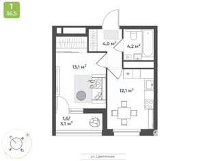 1-к квартира, вторичка, 35м2, 17/18 этаж
