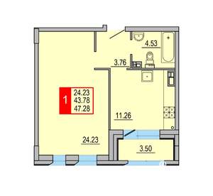 1-к квартира, вторичка, 47м2, 4/8 этаж