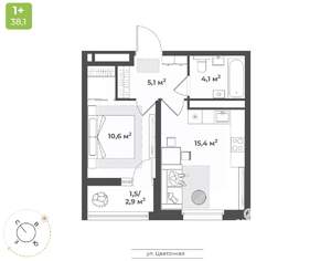 1-к квартира, вторичка, 37м2, 15/17 этаж
